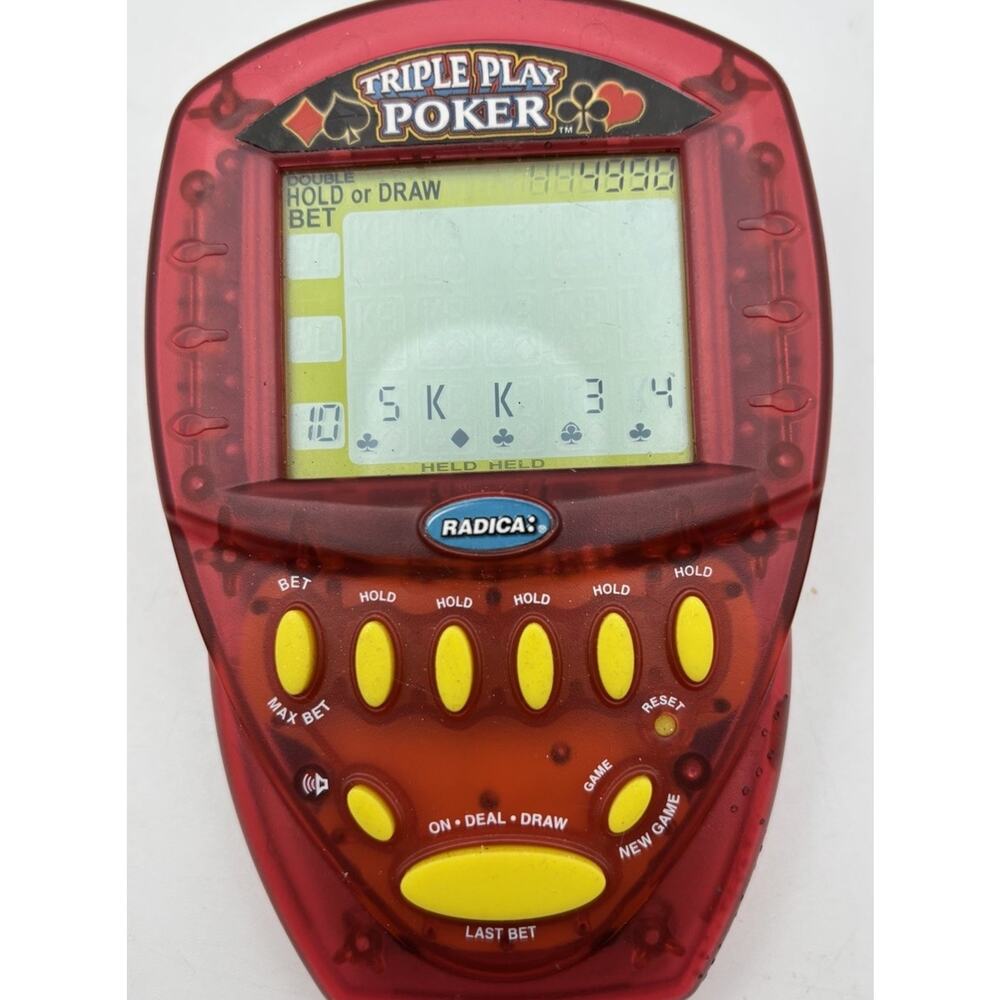 Radica Triple Play Poker Electronic Handheld Game Tested Works. Vintage 2000